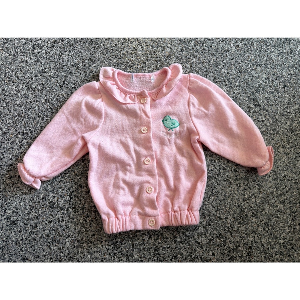 OshKosh Bgosh Baby Girl Pink Fleece Cardigan Ruffle Collar Bird 12-18 Months